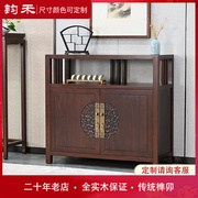 新中式茶水柜老榆木餐边柜原木雕花玄关柜全实木门厅柜双门柜整装