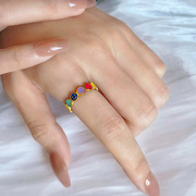 2023彩虹笑脸钛钢戒指女时尚，气质个性开口指环，嘻哈创意食指戒指潮