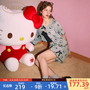 gukoo果壳睡衣女夏季hellokitty联名纯棉，甜美女家居服套装b