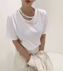 韩国东大门2023夏季时尚百搭设计感珍珠链装饰纯色短袖T恤女