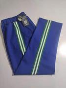 可中小学生男女校裤，宝蓝色长裤拼接5厘米绿色，宽杠上两条白杠