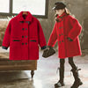 韩国女童冬时髦中长款翻领大衣中大童双排扣红色保暖加厚外套