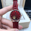 雷迈表玫瑰金皮带手表镂空全自动机械表透底镶钻红色时尚女表8109