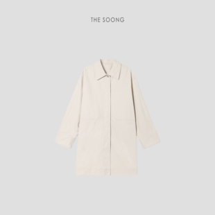 THESOONG/纯棉经典廓形法式复古宽松中长款米色风衣外套