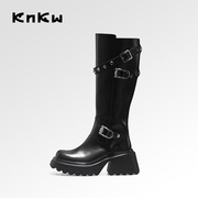 knkw哑光骑士靴2023长筒靴女冬黑色小个子高跟长靴厚底靴子潮