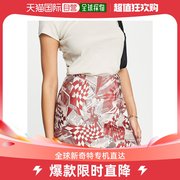 香港直邮潮奢 Topshop 女士 bias 报纸印花迷你红色半身裙