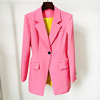 2024春欧美时尚粉色廓形外套遮胯显瘦一粒扣中长款西装女