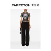 ottolinger女士骷髅头印花网纱，t恤farfetch发发奇