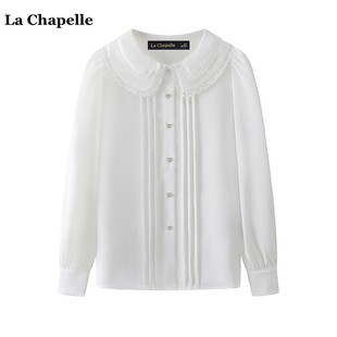 拉夏贝尔/La Chapelle白色复古蕾丝衬衫女2024年春季长袖衬衣