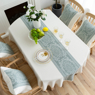 长椭圆桌布布艺北欧椭圆形，餐桌布棉麻，轻奢风高级感法式可折叠缩桌