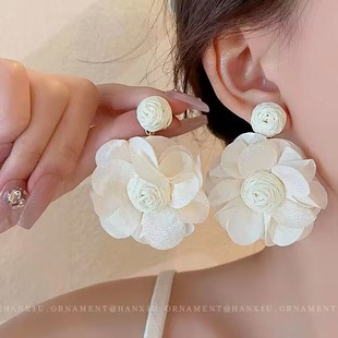 韩版甜美清新花朵耳环女夏手工编织波西米亚风个性花瓣耳饰