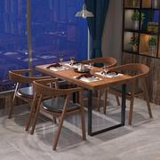 美式仿古实木餐桌商用卡座餐厅靠墙长方形桌子网红饭店餐桌椅组合