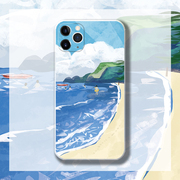 手绘原创清新沙滩适用于苹果13荣60P50荣耀60三星S21手机壳