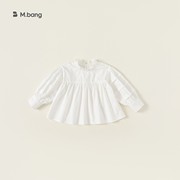 女童长袖衬衫春装2024宝宝洋气白色上衣儿童套头娃娃领打底衫