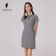 polowalk条纹短袖高端精致连衣裙，气质女夏季显瘦休闲淑女裙子