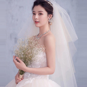 双层浅香槟色头纱主婚纱婚礼韩式简约多层新娘短款中长款头纱