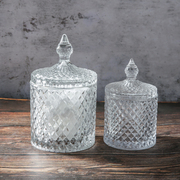 欧式水晶透明玻璃糖果罐水果创意糖缸储物罐带盖调味料收纳盘