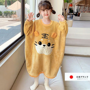 日本jt儿童睡袍女法兰绒女童珊瑚，绒连体睡衣加厚保暖冬季公主睡袍
