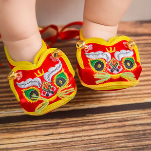 婴儿猫头鞋软底春秋季男女宝宝满月周岁鞋子单鞋国风纯手工虎头鞋