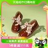 红蜻蜓女童春季新年礼仪单鞋软底舒适蝴蝶结走秀时装皮鞋