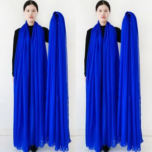 3米长款女士丝巾广场舞蹈专用纱巾宝蓝色围巾，百变古装防晒大披肩
