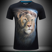 夏天T恤男立体3D短袖T恤男式霸气个性创意圆领T恤大码带有狮图案