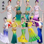儿童傣族舞蹈服幼儿孔雀舞，演出服女童弹力鱼尾，裙少儿民族表演服装
