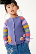 英国next女童紫色彩虹单排扣开襟毛衣针织衫纯棉d41-502
