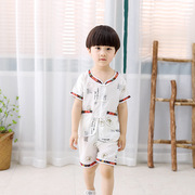 儿童唐装套装夏季L7汉服中国风宝宝男童装棉麻短袖短裤白色两件套