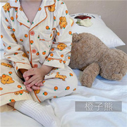 儿童睡衣春秋款女款全棉a类家居服3岁男宝宝韩版橙子熊空调(熊空调)服套装