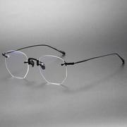 无框近视眼镜松田同款m3104权利游戏，纯钛多边形潮流时尚眼镜框