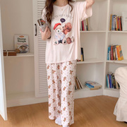 短袖玫瑰小熊面料均码，学生睡衣可爱卡通，韩国大东门莫代尔圆领夏季
