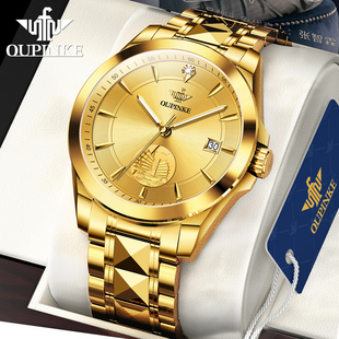 男士手表机械表18k纯黄金色含金进E口机芯真钻高档奢侈牌名表