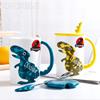 可爱卡通恐龙陶瓷水杯创意3D动物马克杯大容量带盖勺早餐咖啡杯