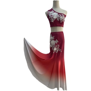 傣族舞蹈服装演出服女艺考舞裙套装红色眼妆傣族服装定制傣族舞裙