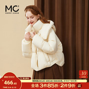 mc2米白色连帽面包羽绒服女冬装可爱时尚白鸭绒短款小个子