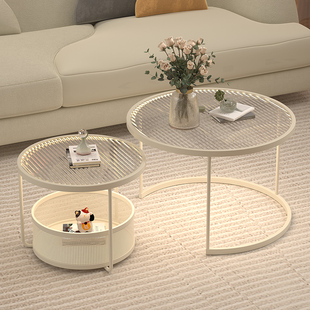 2024创意沙发客厅家用一体，组合茶几小户型玻璃圆桌子简约现代