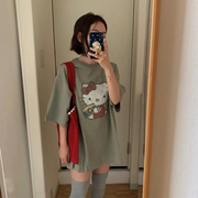 ！减龄设计感24夏韩国东大门宽松圆领凯蒂猫图案印花短袖T恤