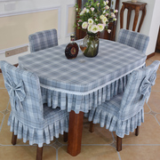 定制餐桌椅子套罩带海绵，加厚靠背布，咖啡色木椅子一体格子桌布椅套