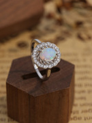 2023100%S925纯银镶嵌圆形白色澳宝戒指时尚百搭高品质指环女