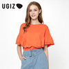 UGIZ夏季韩版女装荷叶边休闲蝙蝠袖圆领T恤上衣女UBTC740-5