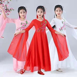 女童古筝白色演出合唱礼服，中国风舞蹈，服超仙气质飘逸钢琴二胡长裙
