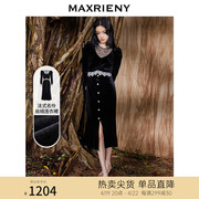 maxrieny丝绒连衣裙法式秋冬设计感蕾丝裙泡泡，袖赫本风长裙裙子