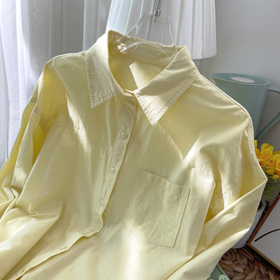 日系温柔风软奶黄色长袖衬衫女上衣2024春防晒设计感小众衬衣