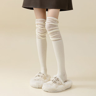 坚果妈咪大腿袜子女春秋冬季搭配长靴过膝袜，韩国拼接长筒堆堆袜