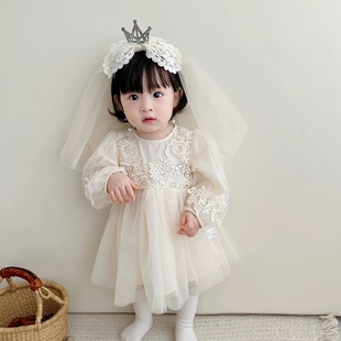 韩版女童生日礼服裙婴幼儿公主裙宝宝周岁裙套装超洋气连衣裙纱裙