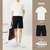 男士polo衫夏季商务休闲套装白色短袖黑色五分西裤短裤两件套