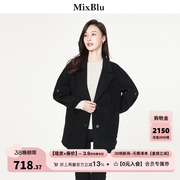 Mixblu黑色西装领毛呢外套女冬季2023高级感小个子英伦风大衣