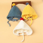 宝宝帽子秋冬加绒可爱毛球加厚羊羔绒保暖护耳婴儿胎帽儿童套头帽