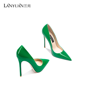 绿色高跟鞋女2024春秋细跟尖头，不累脚设计感小众气质单鞋12cm